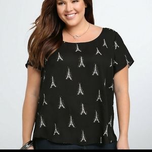 TORRID Eiffel tower back button blouse